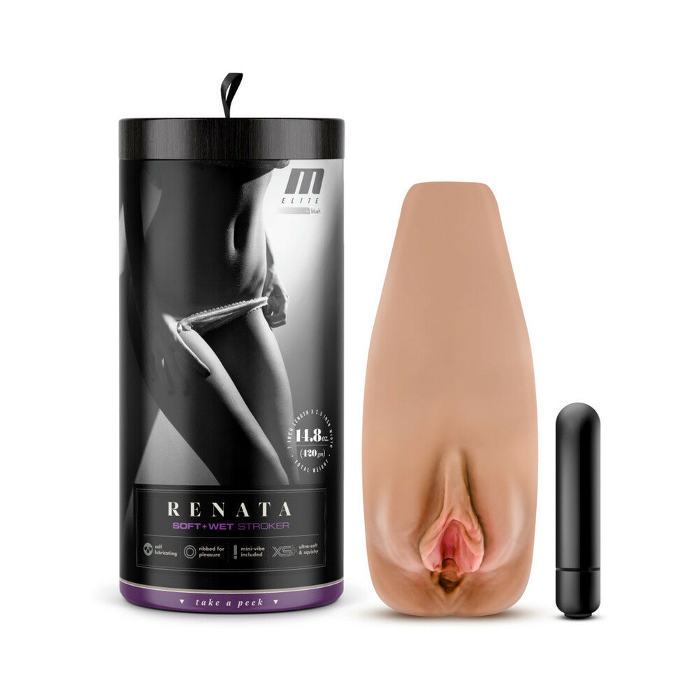 M Elite Soft + Wet Renata Vagina Stroker with Bullet Vibrator Tan - Fantasies Boutique