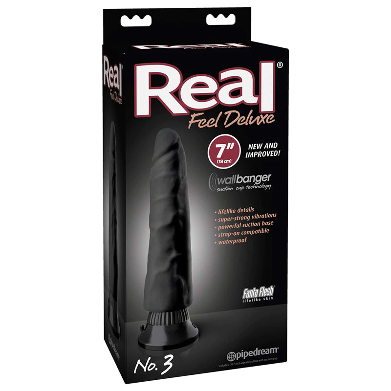 Real Feel Deluxe No. 3 Realistic 7 in. Vibrating Dildo With Suction Cup Black