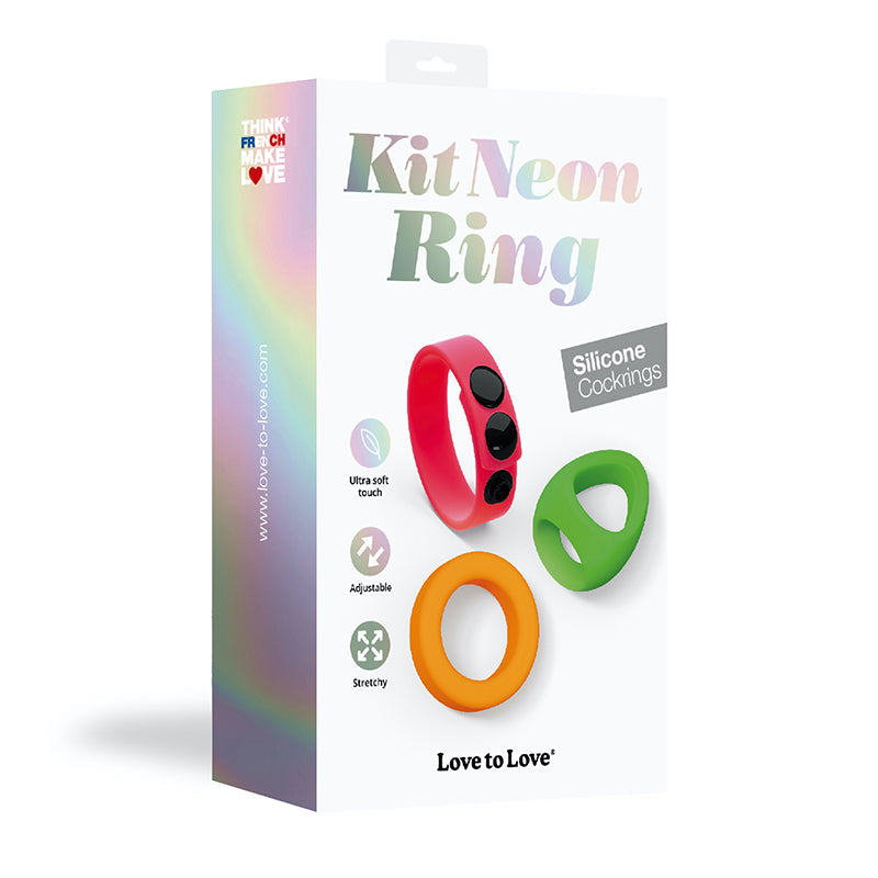 Love to Love Kit Neon Ring Silicone Cockring Set - Fantasies Boutique
