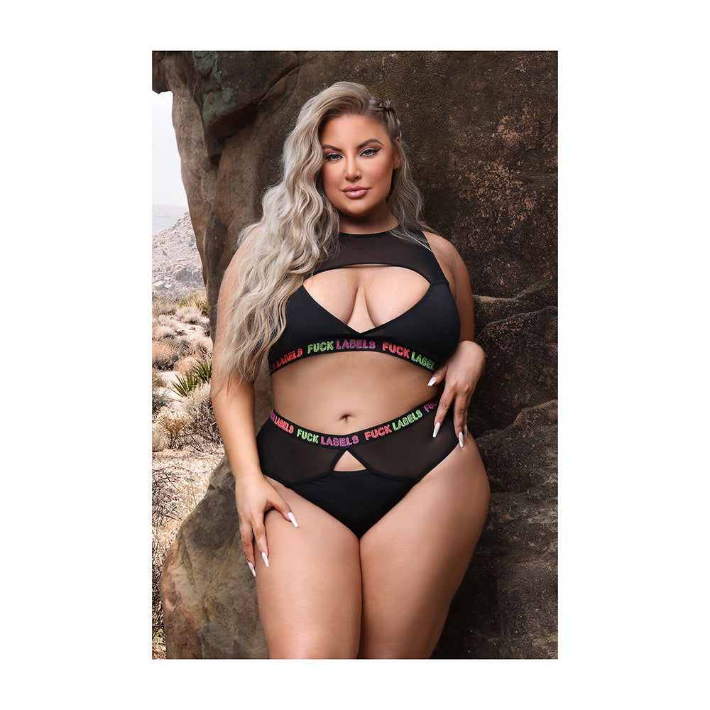 Fantasy Lingerie Vibes Fuck Labels Keyhole Top & High-Waist Bottom Black Queen - Fantasies Boutique