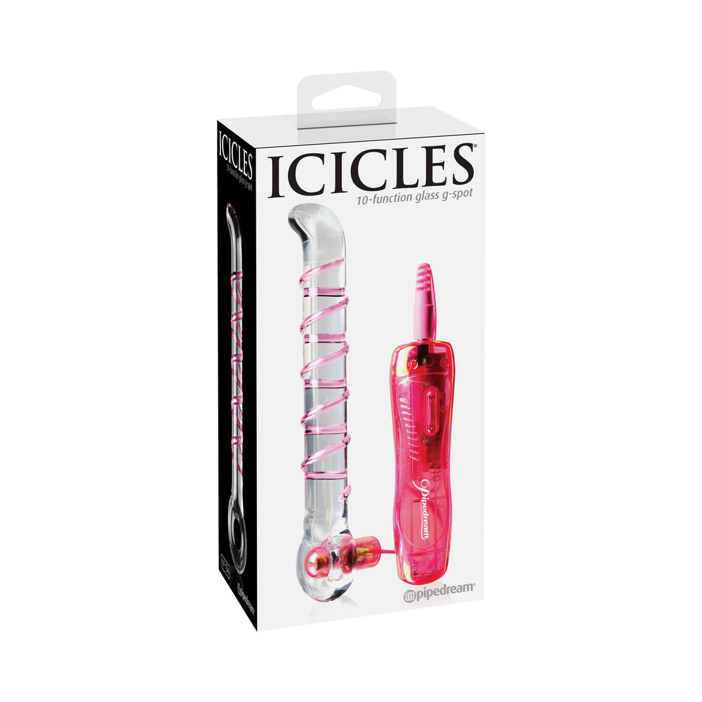 Pipedream Icicles No. 4 Remote-Controlled Vibrating Ribbed 7 in. Glass G-Spot Dildo Pink/Clear - Fantasies Boutique