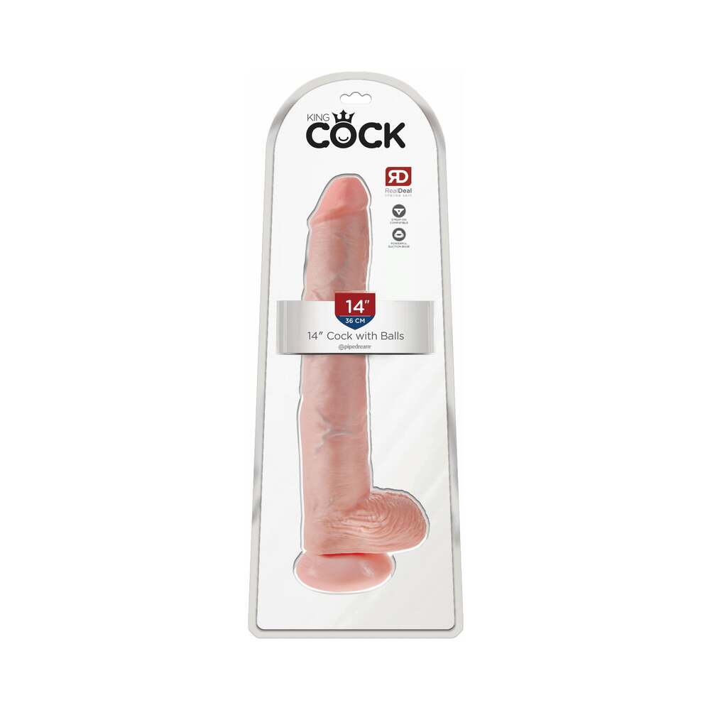 King Cock 14 in. Cock With Balls Realistic Suction Cup Dildo Beige - Fantasies Boutique