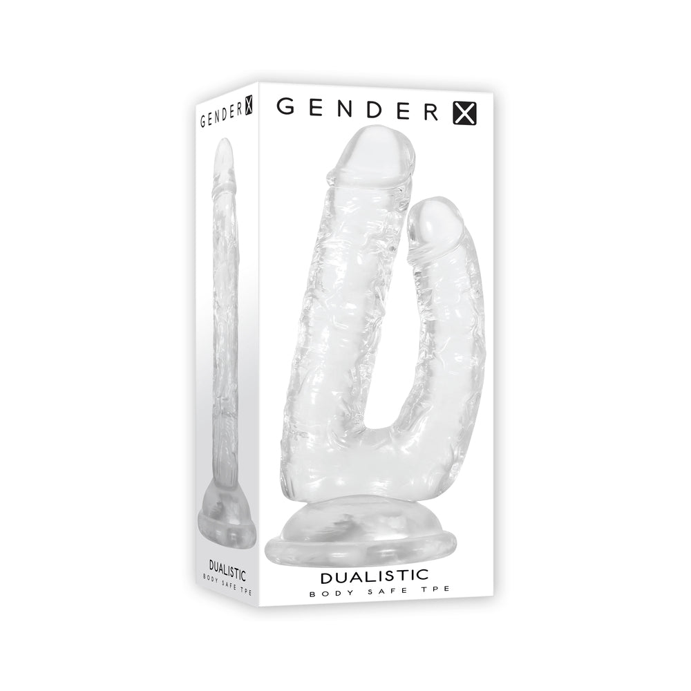 Gender X Dualistic Double-Shafted Dildo With Suction Cup Base Clear - Fantasies Boutique