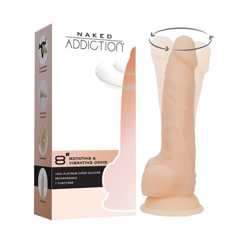 Naked Addiction 8 in. Rotating & Vibrating Dildo with Remote Beige - Fantasies Boutique
