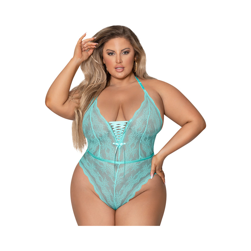 Magic Silk Seabreeze Teddy With Snap Crotch Turquoise Queen Size - Fantasies Boutique