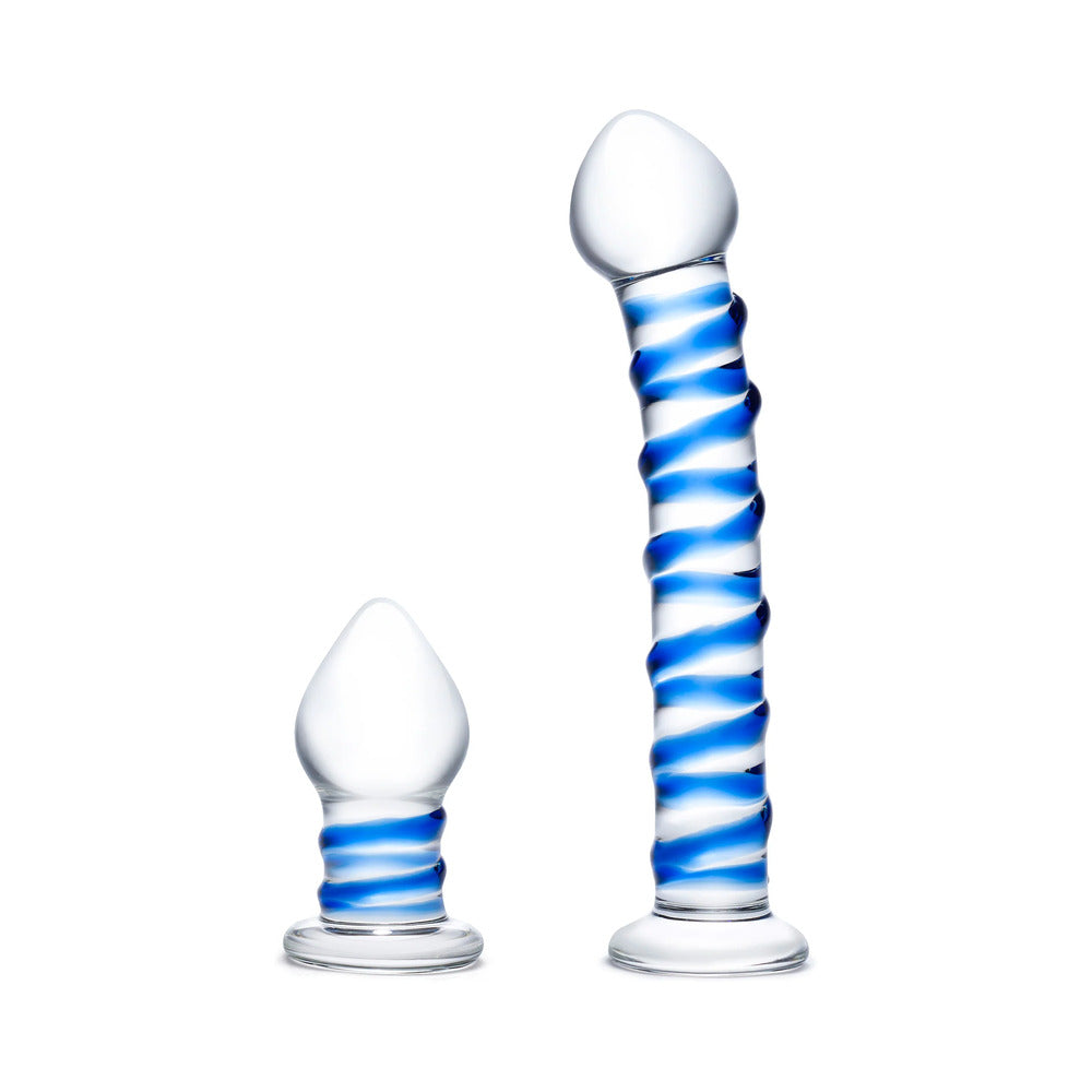 Glas 2-Piece Double Penetration Glass Swirly Dildo & Butt Plug Set - Fantasies Boutique