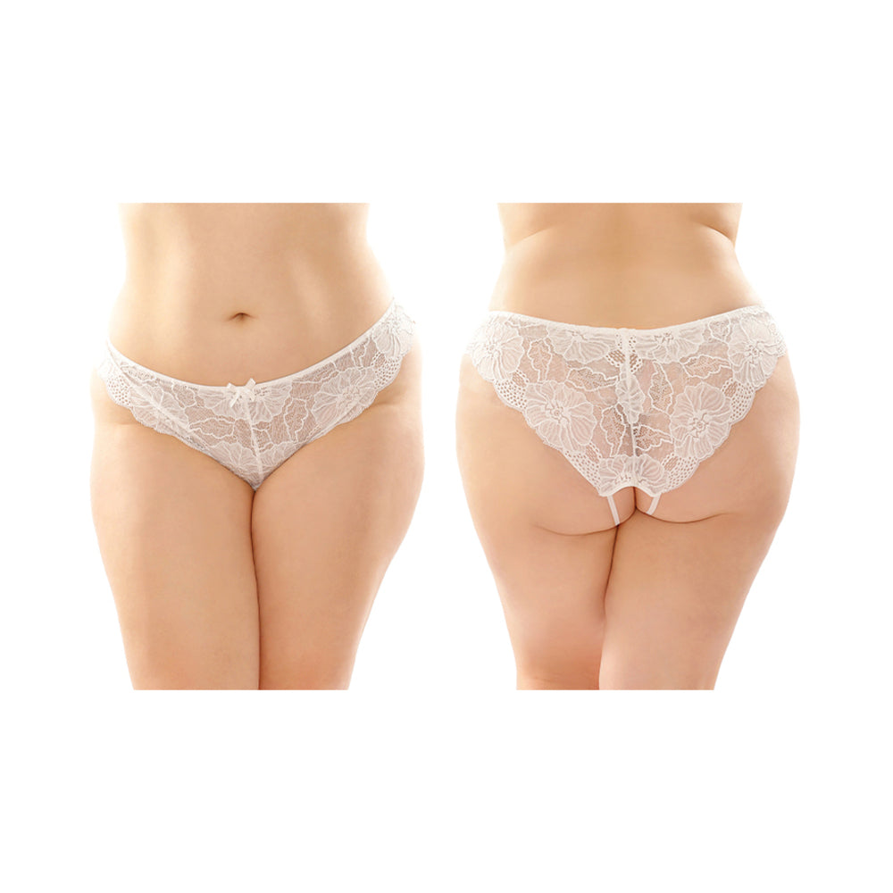 Fantasy Lingerie Poppy Crotchless Floral Lace Panty 6-Pack Queen Size White - Fantasies Boutique