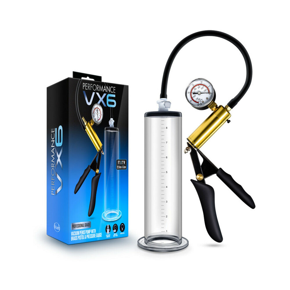 Blush Performance VX6 Vacuum Penis Pump with Brass Pistol & Pressure Gauge Clear - Fantasies Boutique