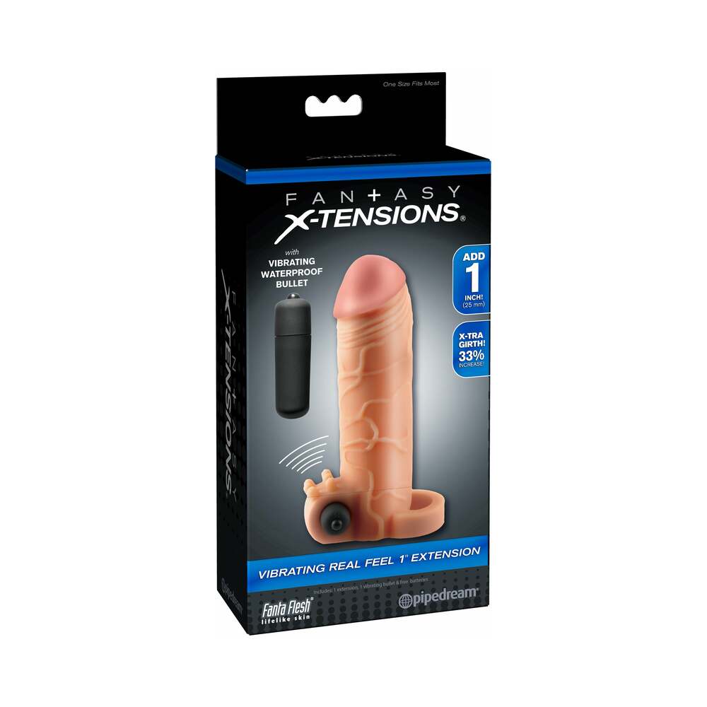 Fantasy X-tensions Vibrating Real Feel 1 in. Extension With Ball Strap Beige - Fantasies Boutique