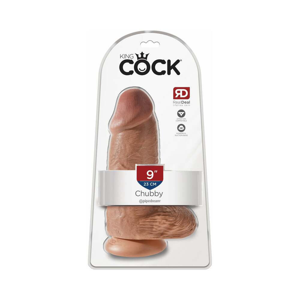 King Cock Chubby 9 in. Cock With Balls Realistic Suction Cup Dildo Tan - Fantasies Boutique