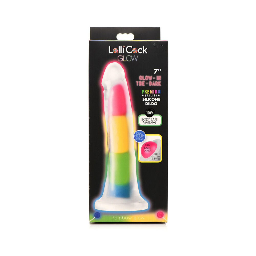 Lollicock Silicone Dildo 7 in. Rainbow Glow in the Dark