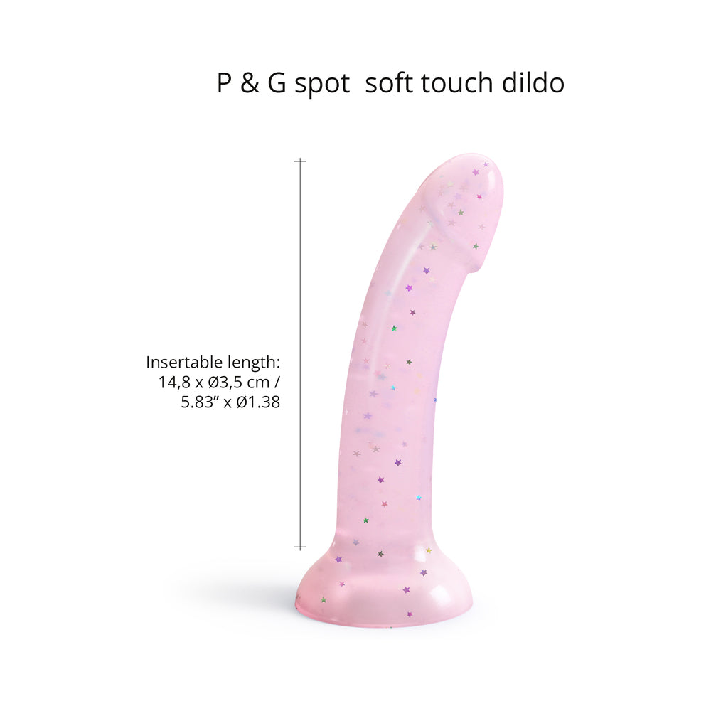 Love to Love Dildolls Starlight 6 in. Silicone Dildo with Multicolor Star Glitter Pink - Fantasies Boutique