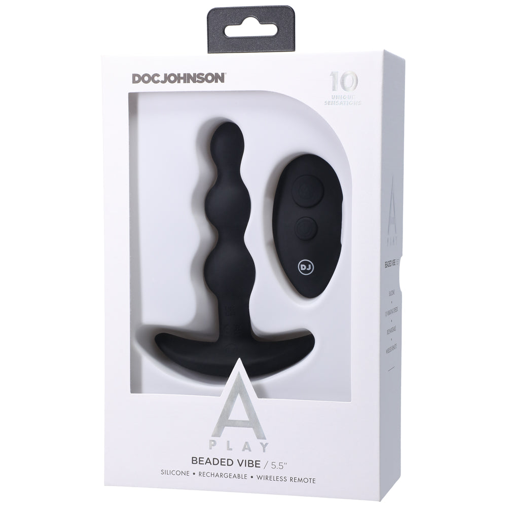 A-Play BEADED VIBE Rechargeable Silicone Anal Plug with Remote Black - Fantasies Boutique