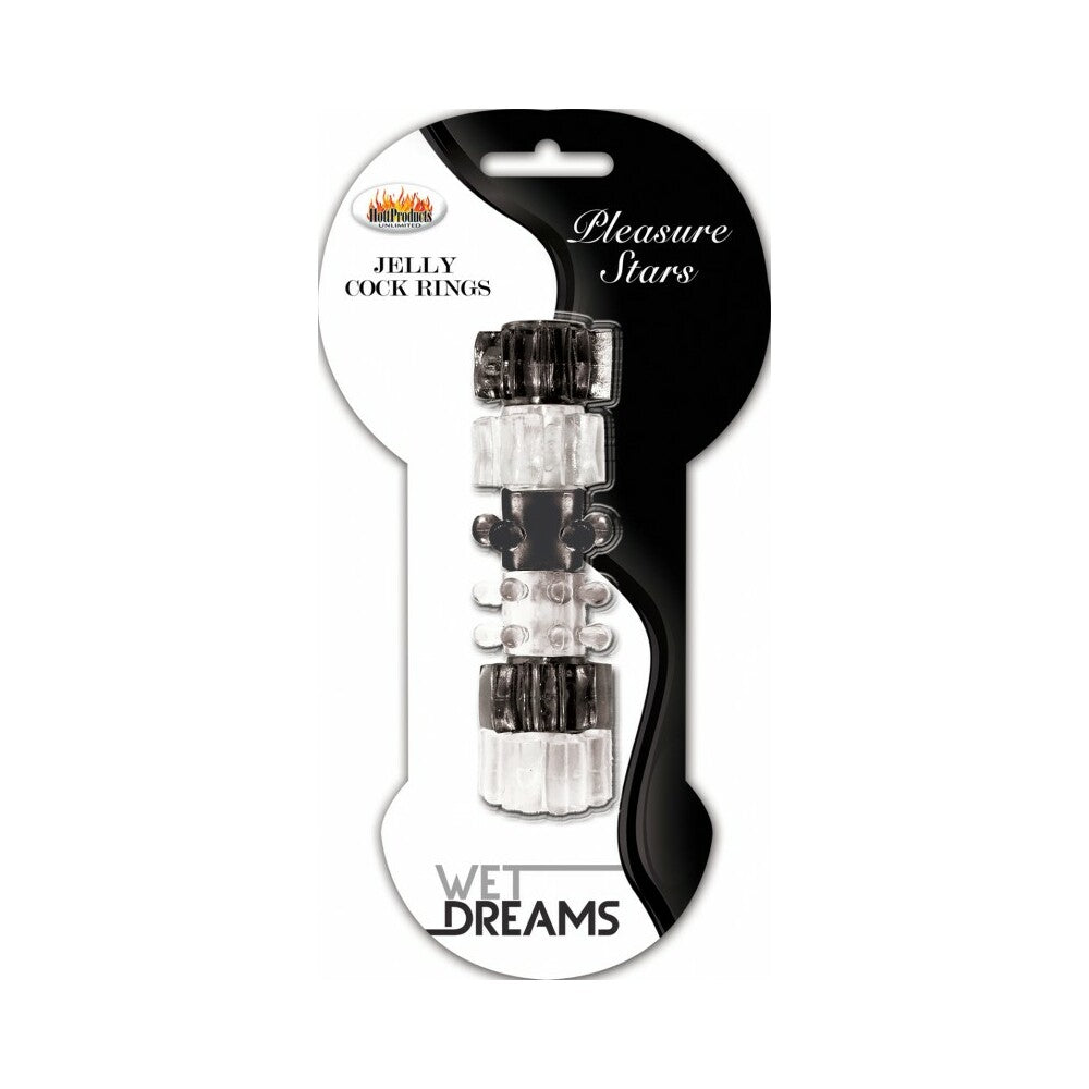 Hung Pleasure Stars Jelly Cock Rings Black/Clear 6 pack - Fantasies Boutique