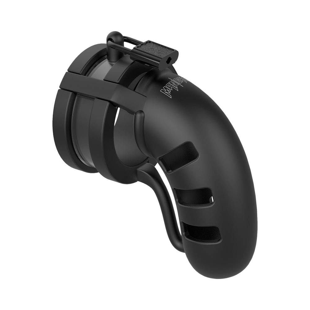 Shots ManCage Model 19 Adjustable 4.5 in. Silicone Ballsplitter Cock Cage Black - Fantasies Boutique