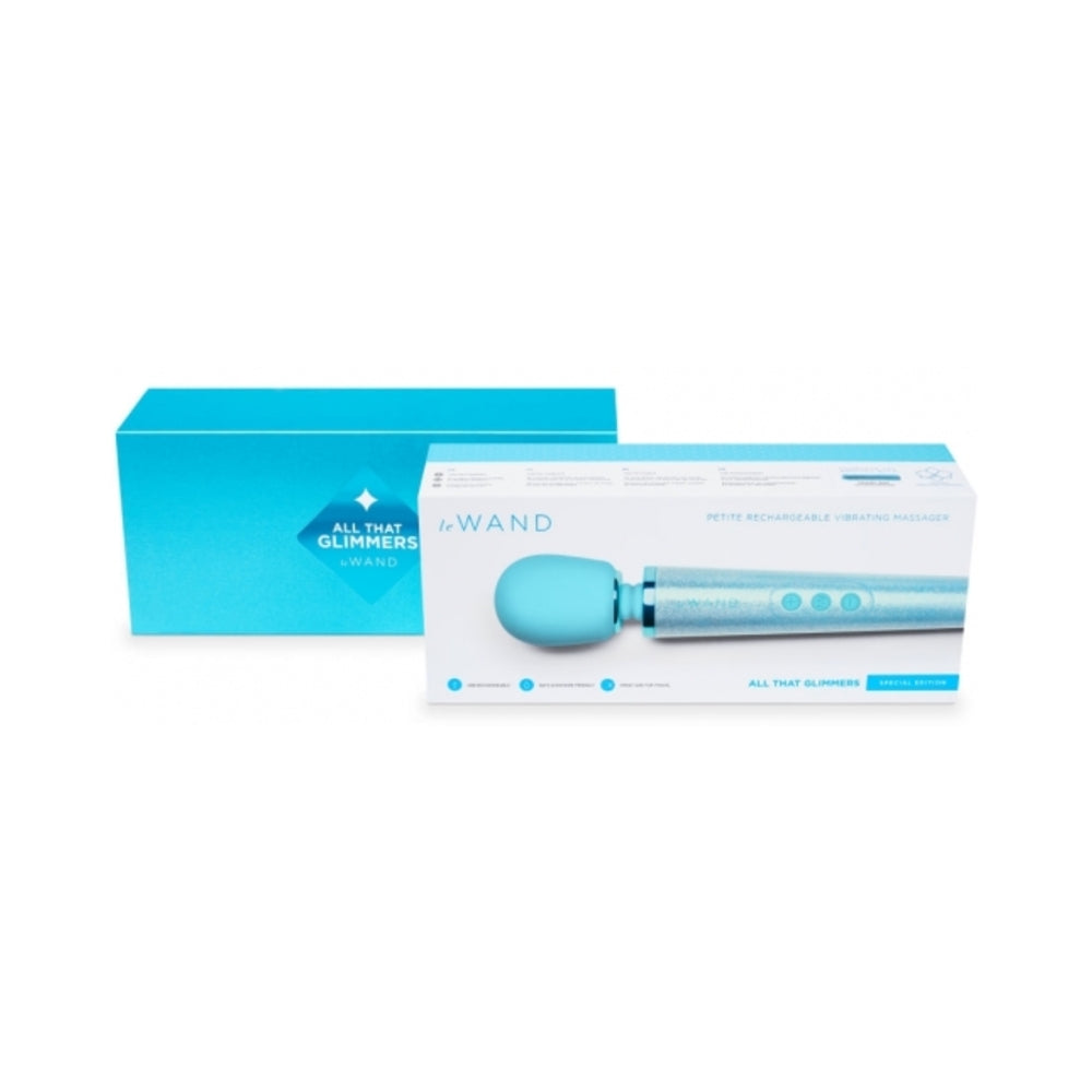 Le Wand All That Glimmers Petite Rechargeable Vibrating Massager Special Edition Set Light Blue - Fantasies Boutique