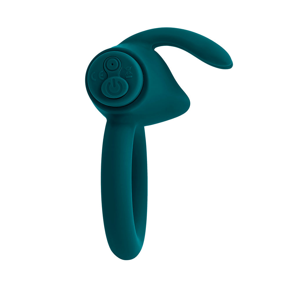 Playboy Bunny Buzzer Rechargeable Vibrating Silicone Cockring with Stimulator Deep Teal - Fantasies Boutique