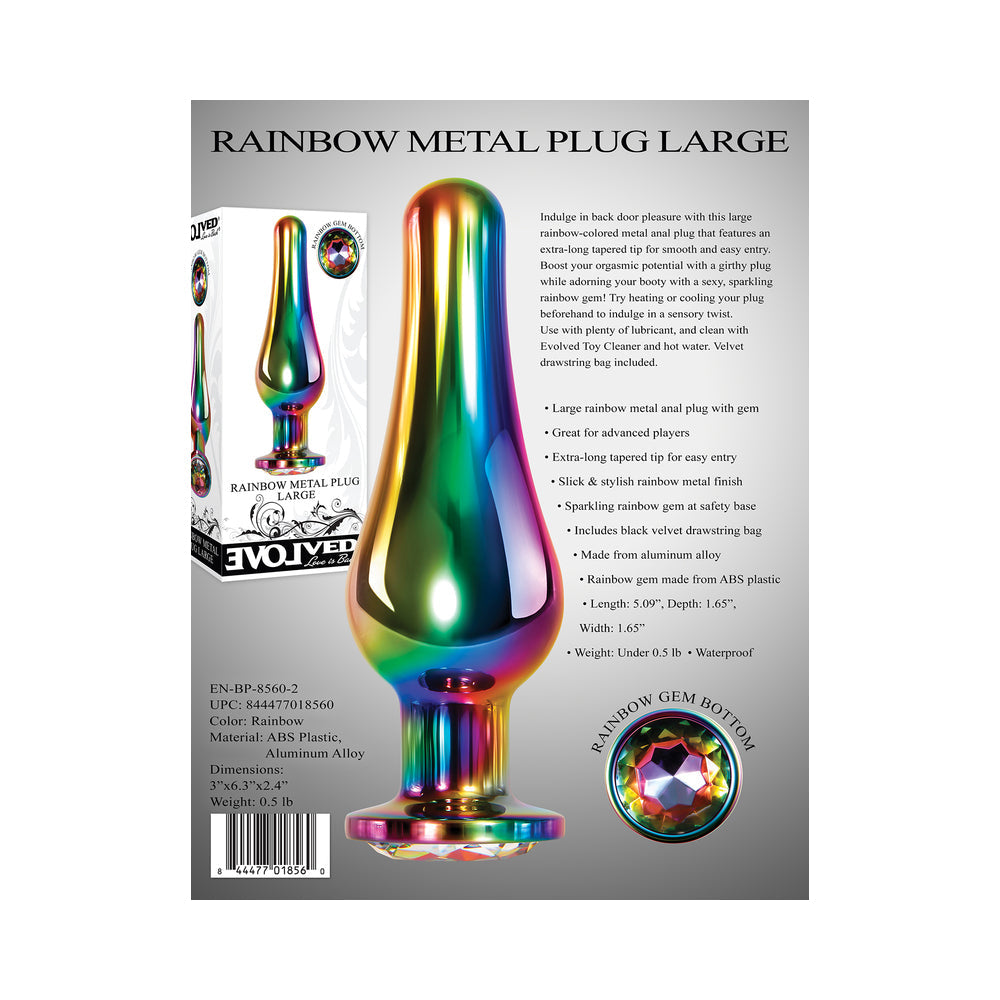 Evolved Rainbow Metal Anal Plug With Rainbow Gemstone Base Large - Fantasies Boutique