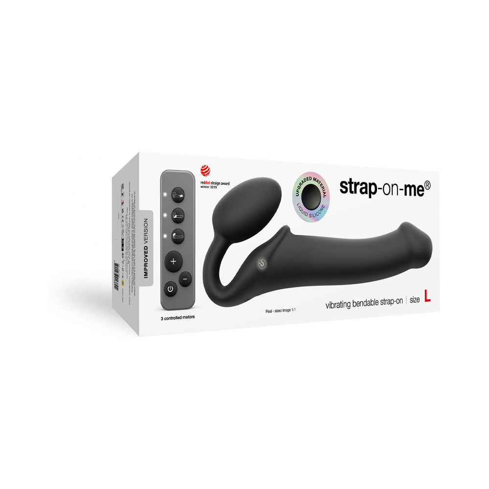 Strap-On-Me Rechargeable Remote-Controlled Silicone Vibrating Bendable Strap-On Black L - Fantasies Boutique