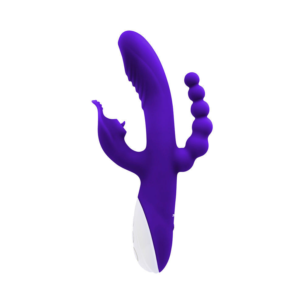 Evolved Lick Me Rechargeable Dual Entry Triple Stimulation Silicone Vibrator Purple - Fantasies Boutique
