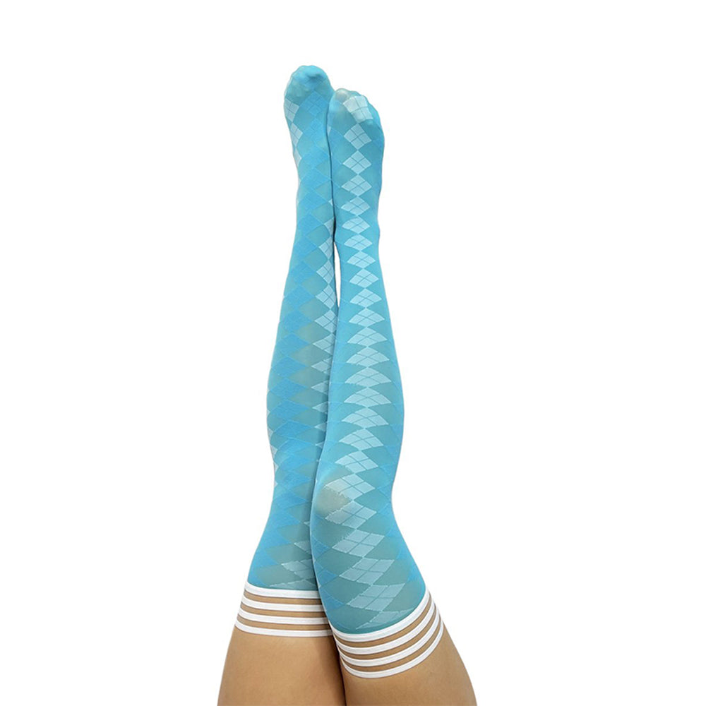 Kixies Golf Collection Par 4 Argyle Thigh-High Blue Size B - Fantasies Boutique