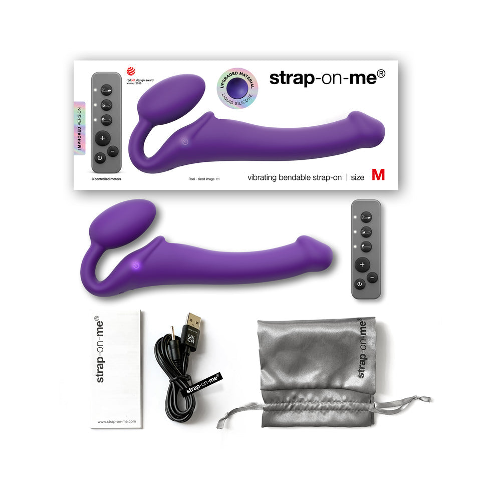 Strap-On-Me Rechargeable Remote-Controlled Silicone Vibrating Bendable Strap-On Purple M - Fantasies Boutique