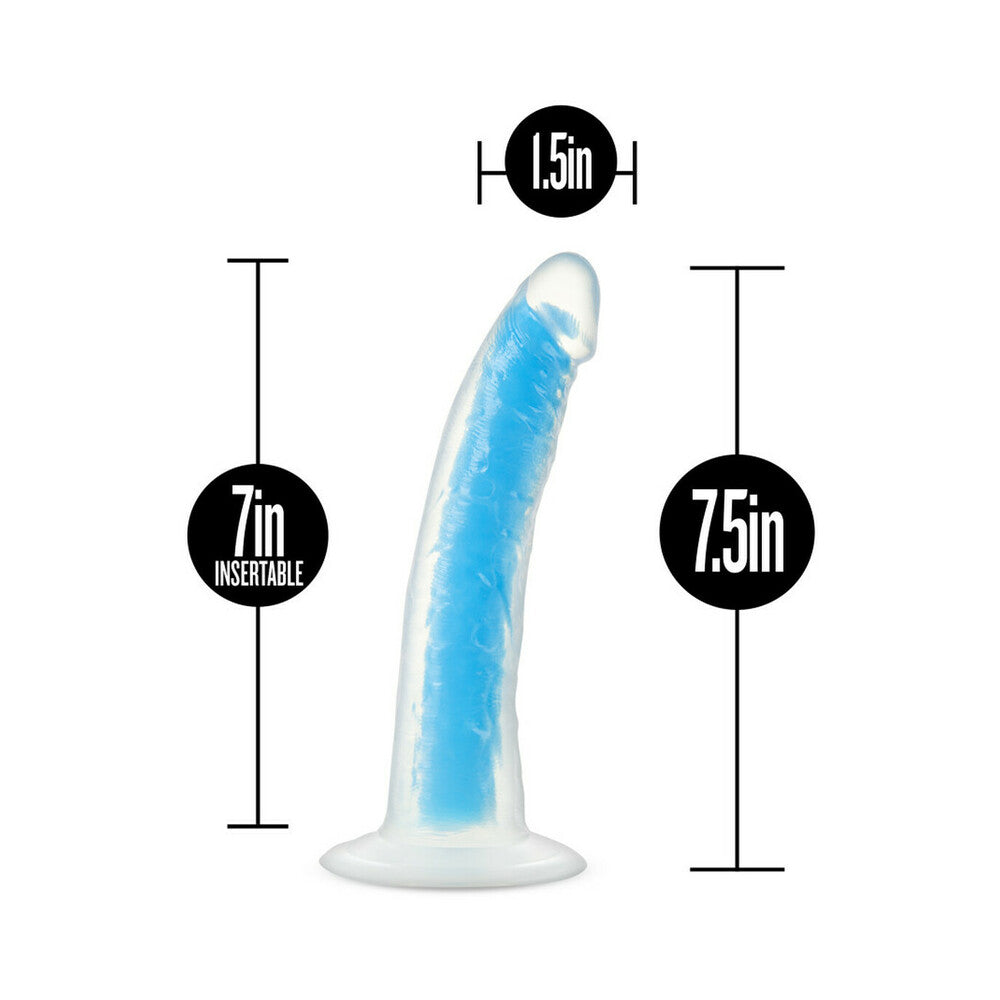 Blush Neo Elite Glow in the Dark Prysm 7 in. Silicone Dual Density Dildo with Suction Cup Neon Blue - Fantasies Boutique
