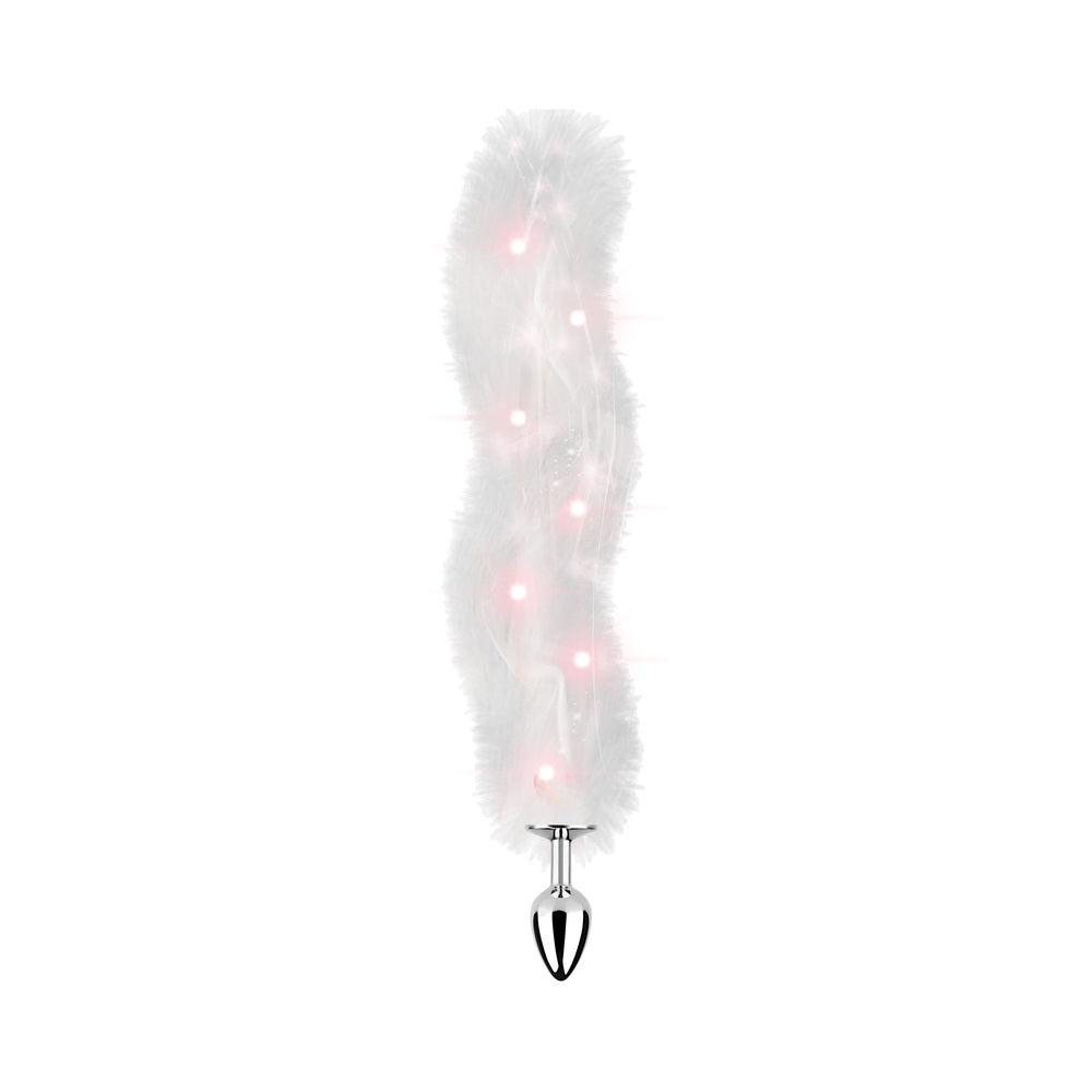 Foxy Tail Light Up Faux Fur Butt Plug With Multicolored Light Pattern White - Fantasies Boutique