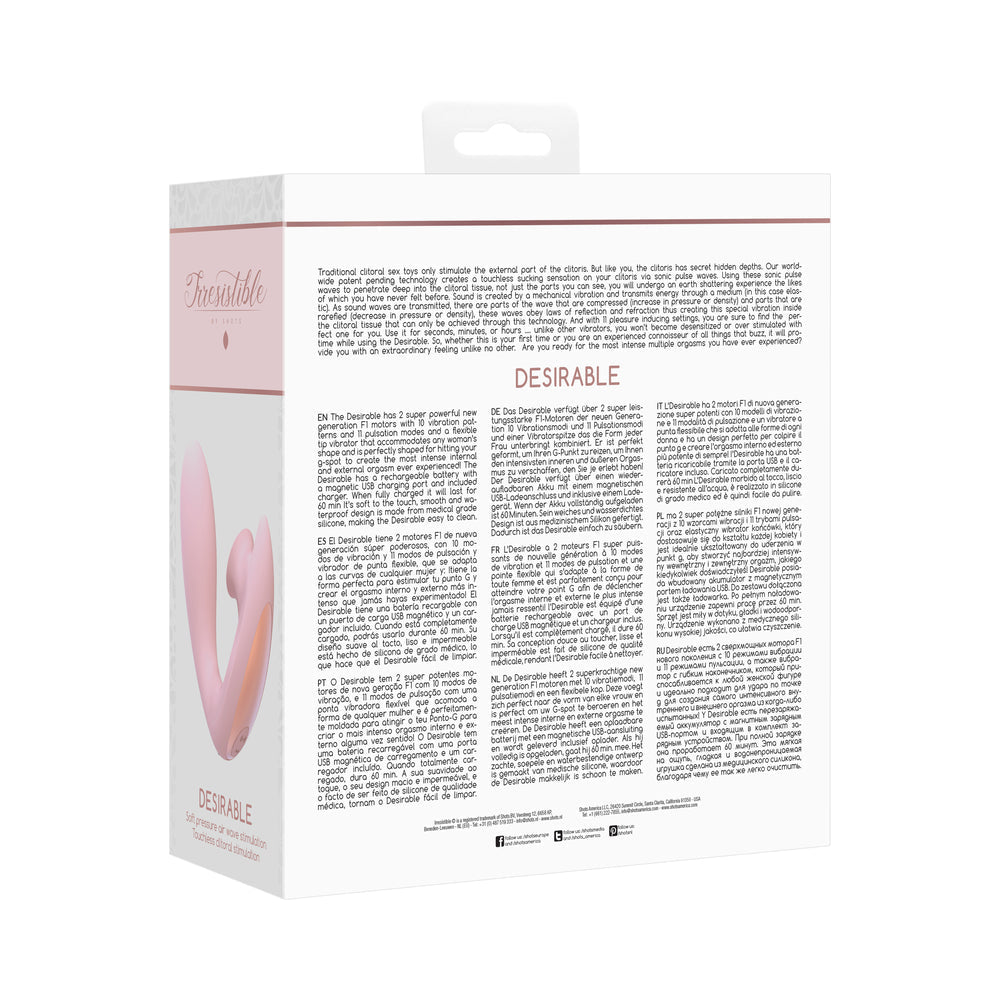 Shots Irresistible Desirable Rechargeable Silicone Soft Pressure Air Wave Dual Stimulator Pink - Fantasies Boutique