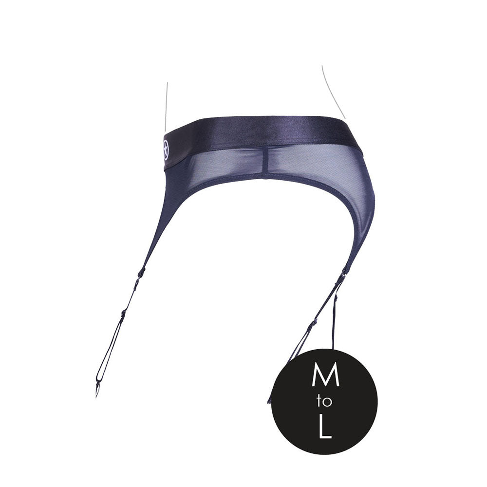 Ouch! Vibrating Strap-on Thong with Adjustable Garters Black M/L - Fantasies Boutique