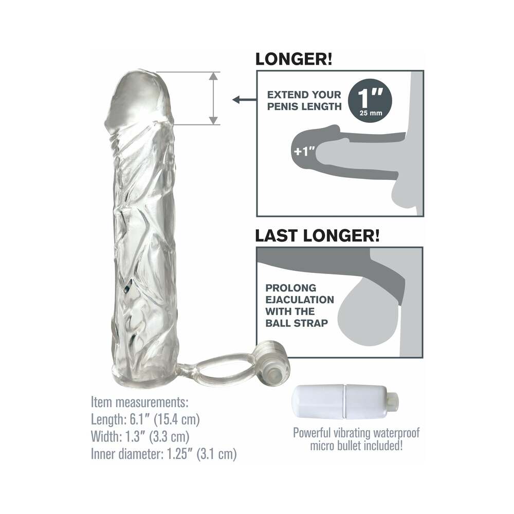 Fantasy X-tensions Vibrating Super Sleeve 1 in. Extension With Ball Strap Clear - Fantasies Boutique