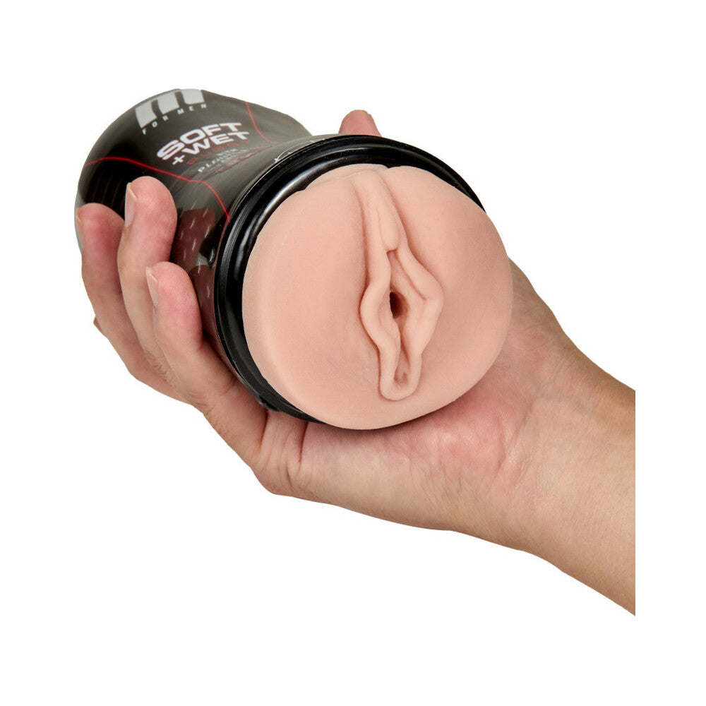 M for Men Soft + Wet Pussy with Pleasure Ridges & Orbs Self-Lubricating Vagina Stroker Beige - Fantasies Boutique