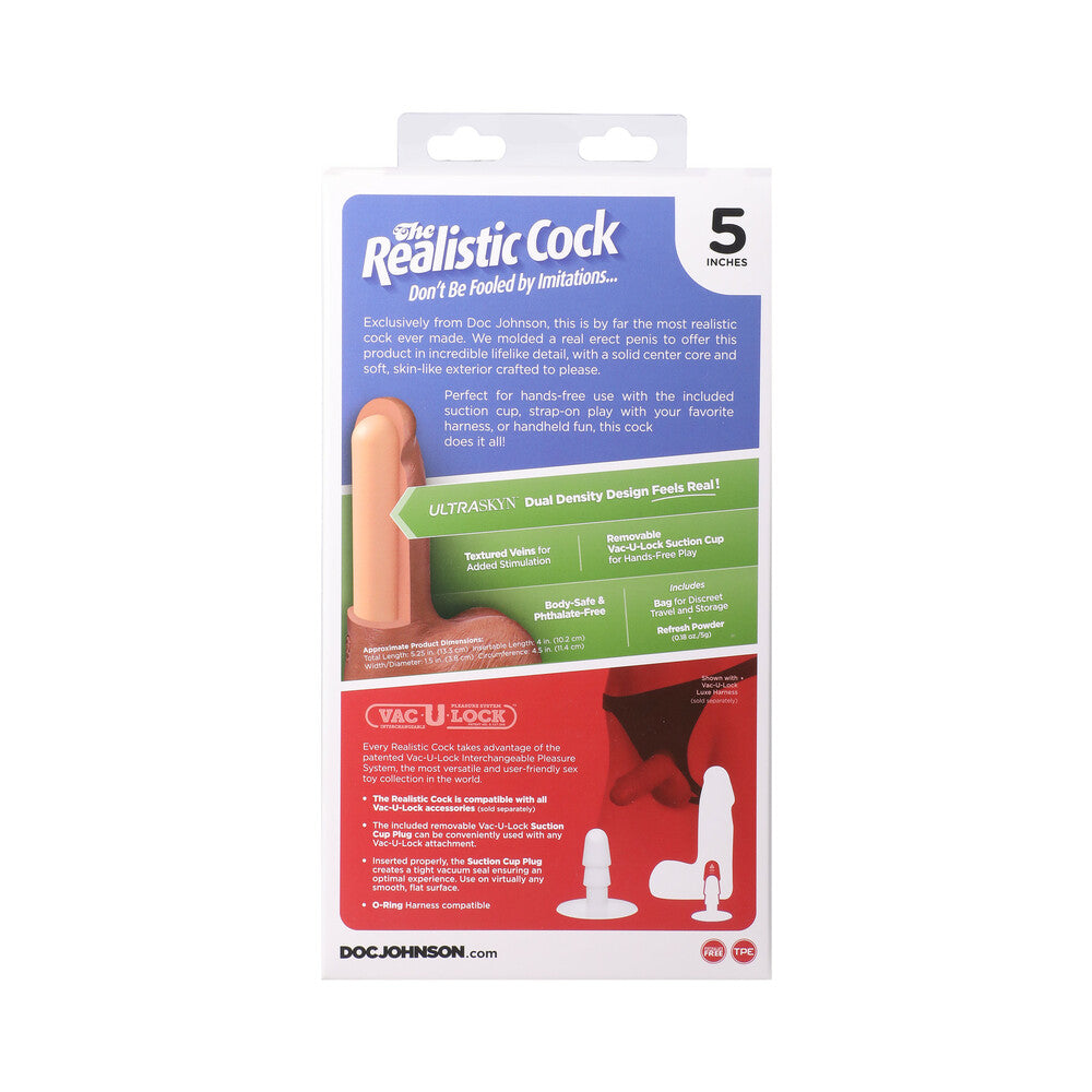 The Realistic Cock 5 in. ULTRASKYN Vac-U-Lock Dildo with Balls Chocolate