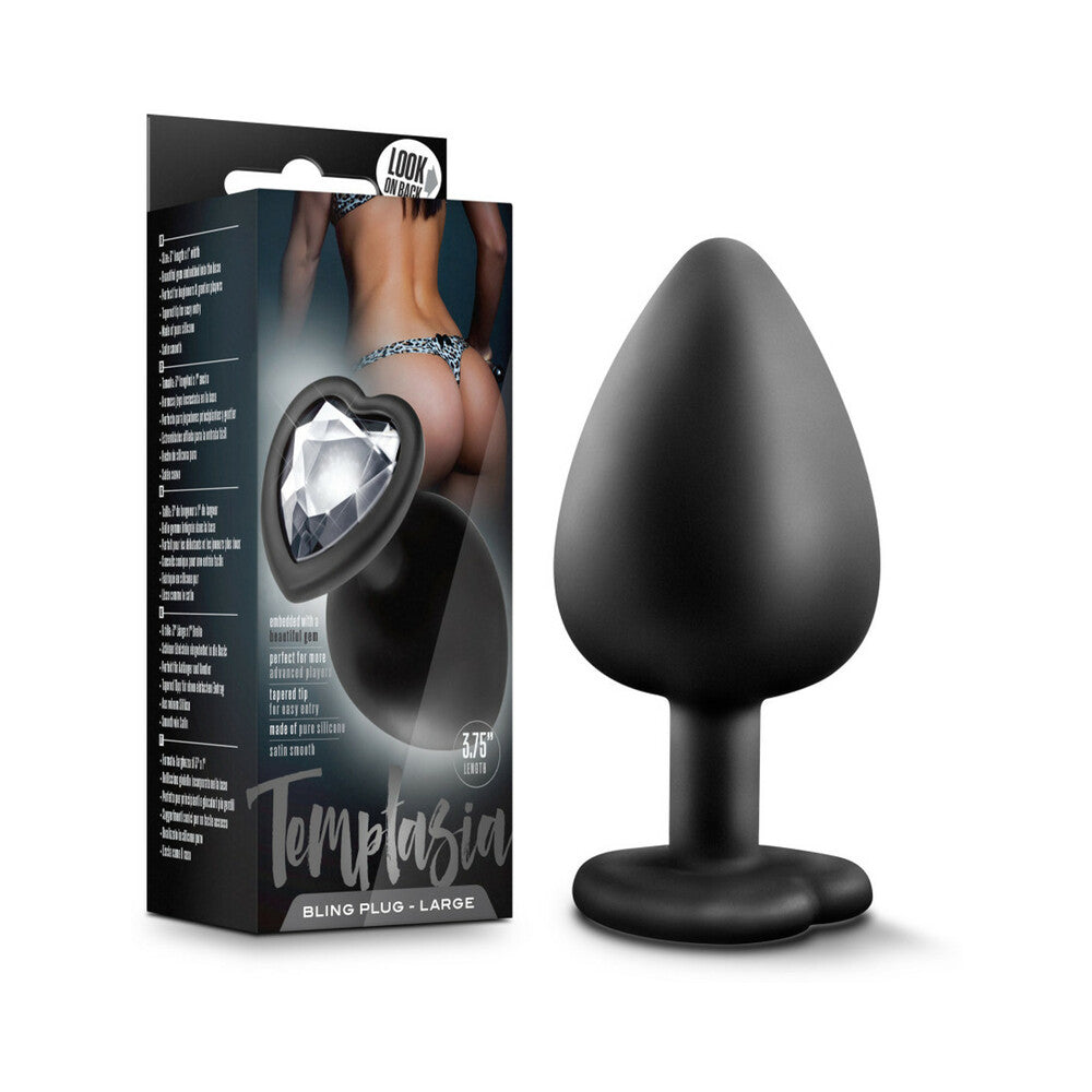 Blush Temptasia Bling Anal Plug with Heart-Shaped Gem Base Large Black - Fantasies Boutique