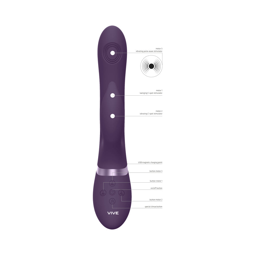 VIVE AIMI Rechargeable Swinging Pulse-Wave Silicone Rabbit Vibrator Purple - Fantasies Boutique