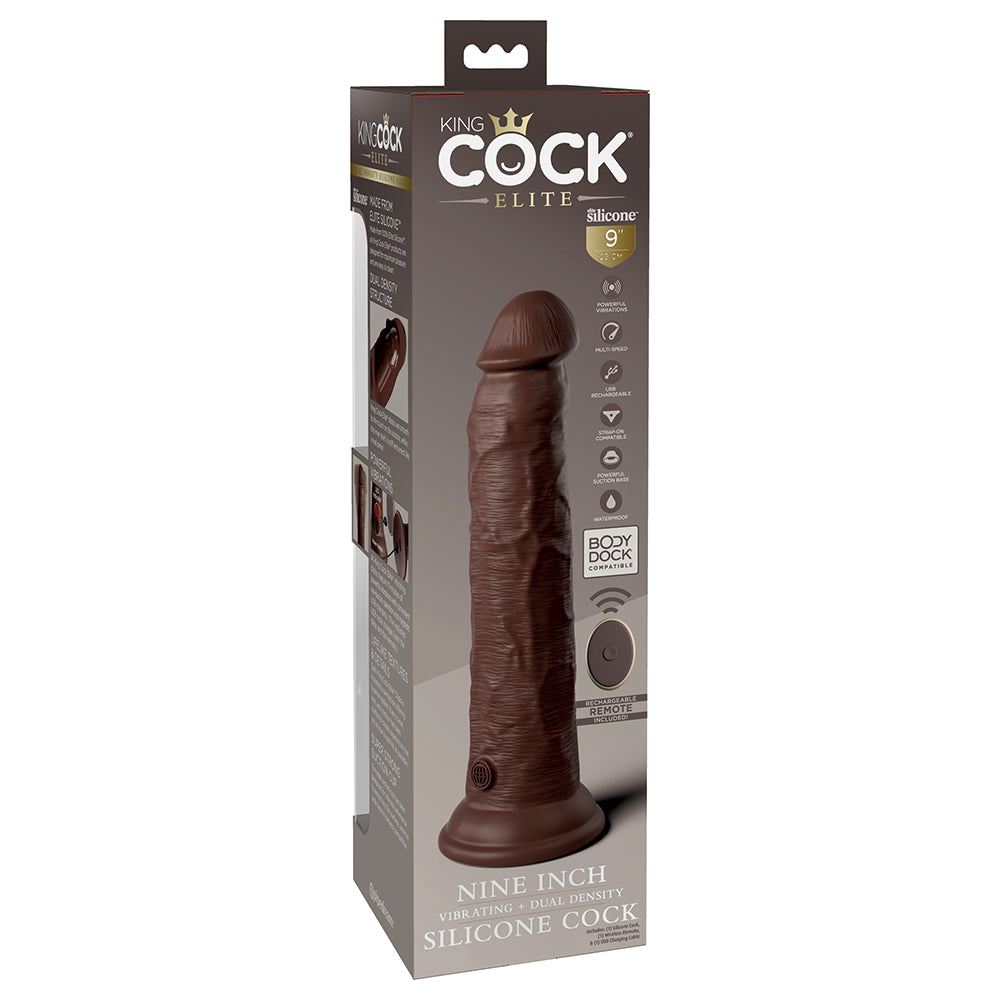 King Cock Elite 9 in. Vibrating Dual Density Silicone Realistic Dildo Brown - Fantasies Boutique