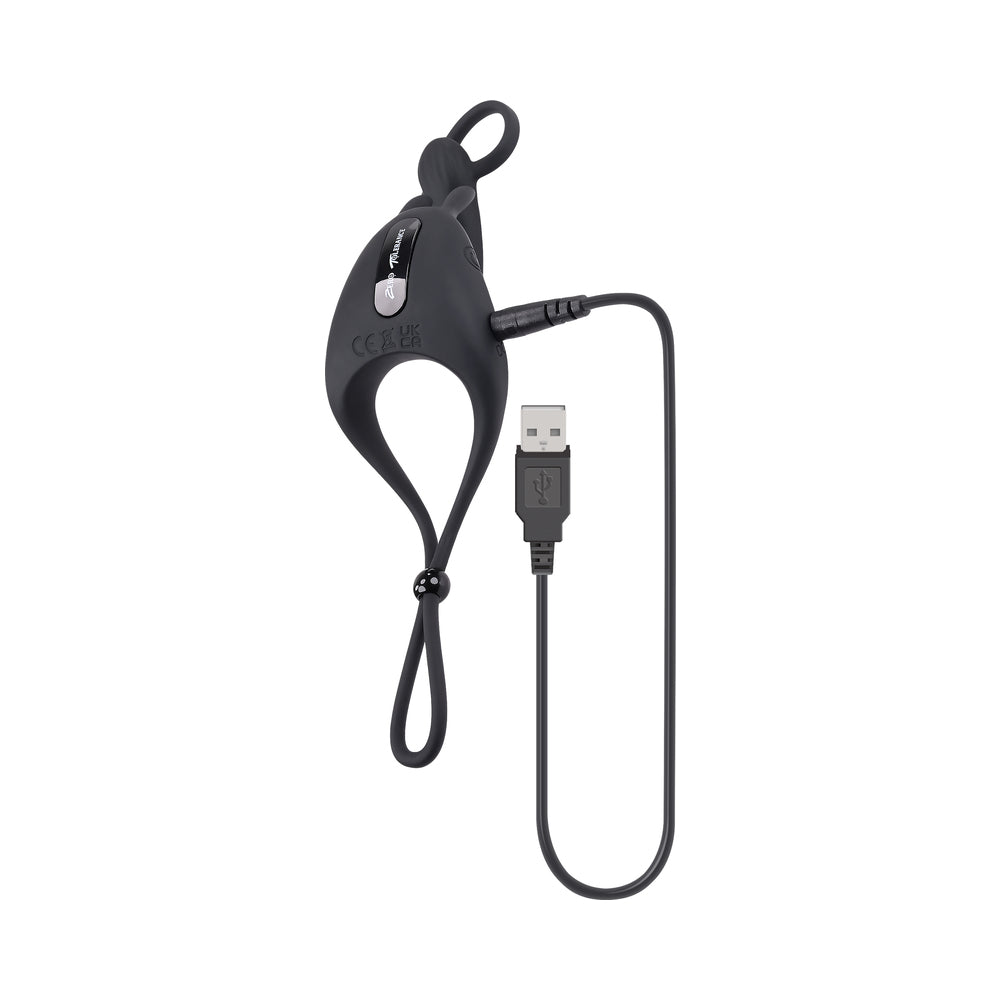 Zero Tolerance Saddle Up Rechargeable Vibrating C-Ring & Girth Enhancer Silicone Black - Fantasies Boutique