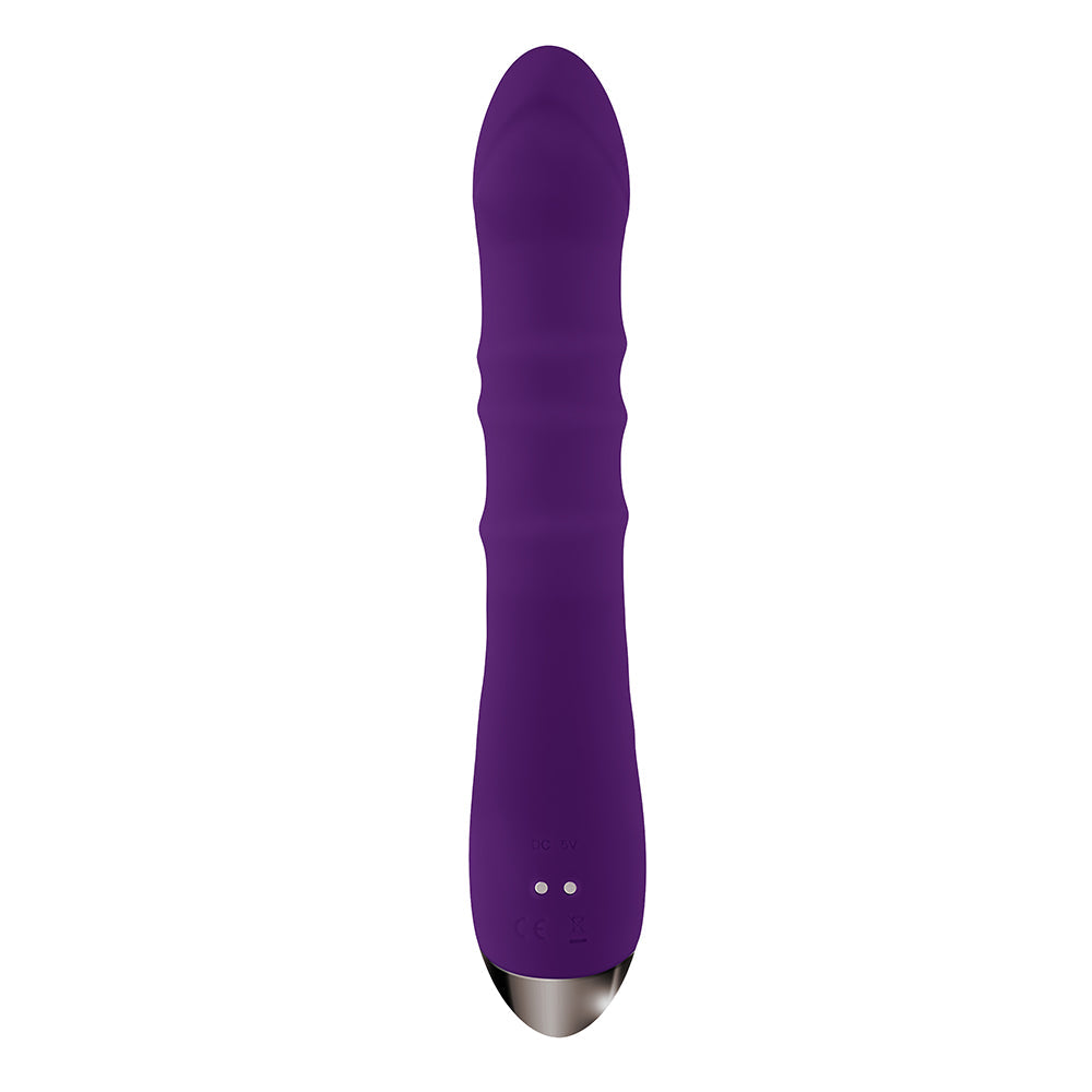 Playboy Hop To It Rechargeable Thrusting Silicone Dual Stimulation Vibrator Acai - Fantasies Boutique