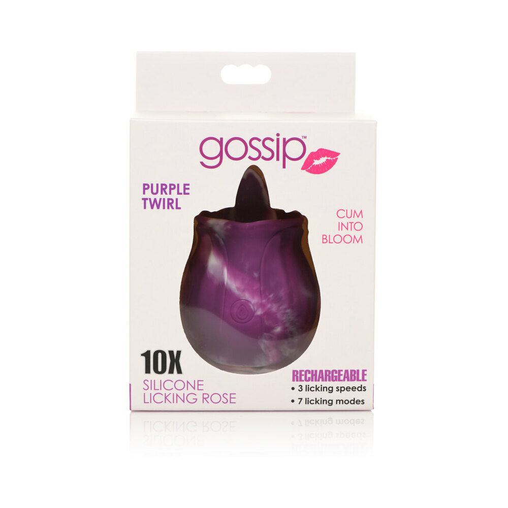 Curve Toys Gossip Cum Into Bloom Rechargeable Silicone Licking Rose Purple Twirl - Fantasies Boutique