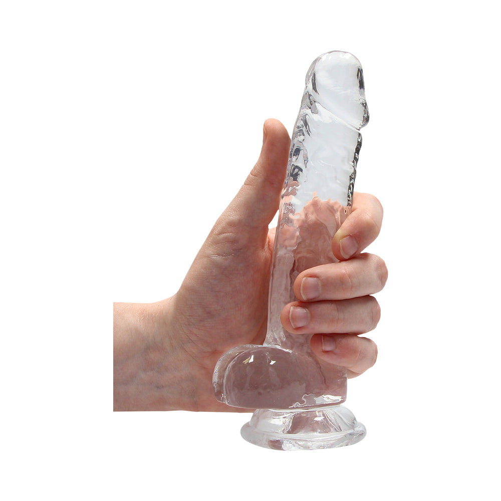 RealRock Crystal Clear Realistic 7 in. Dildo With Balls and Suction Cup Clear - Fantasies Boutique
