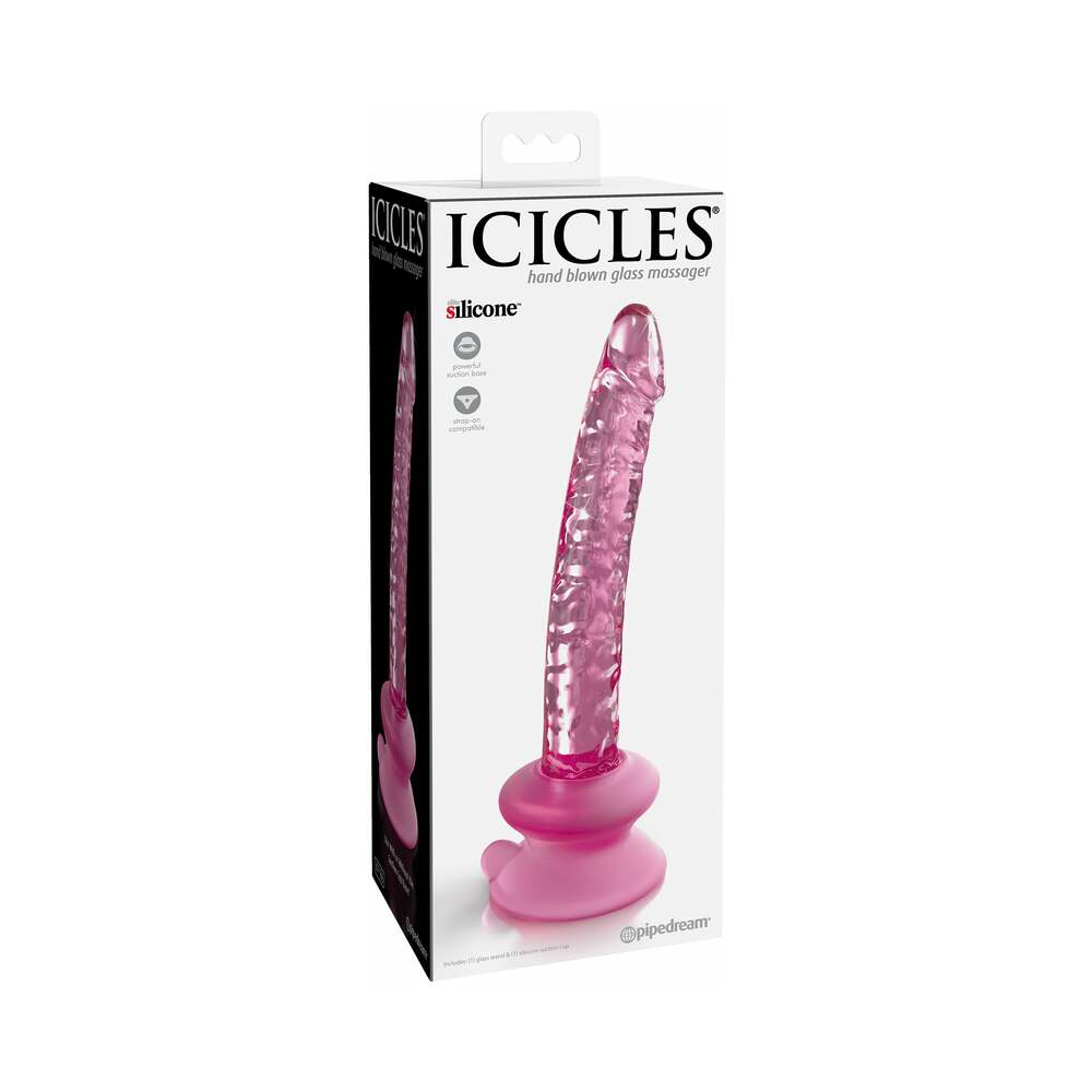 Pipedream Icicles No. 86 Realistic 7 in. Glass Dildo With Suction Cup Pink - Fantasies Boutique