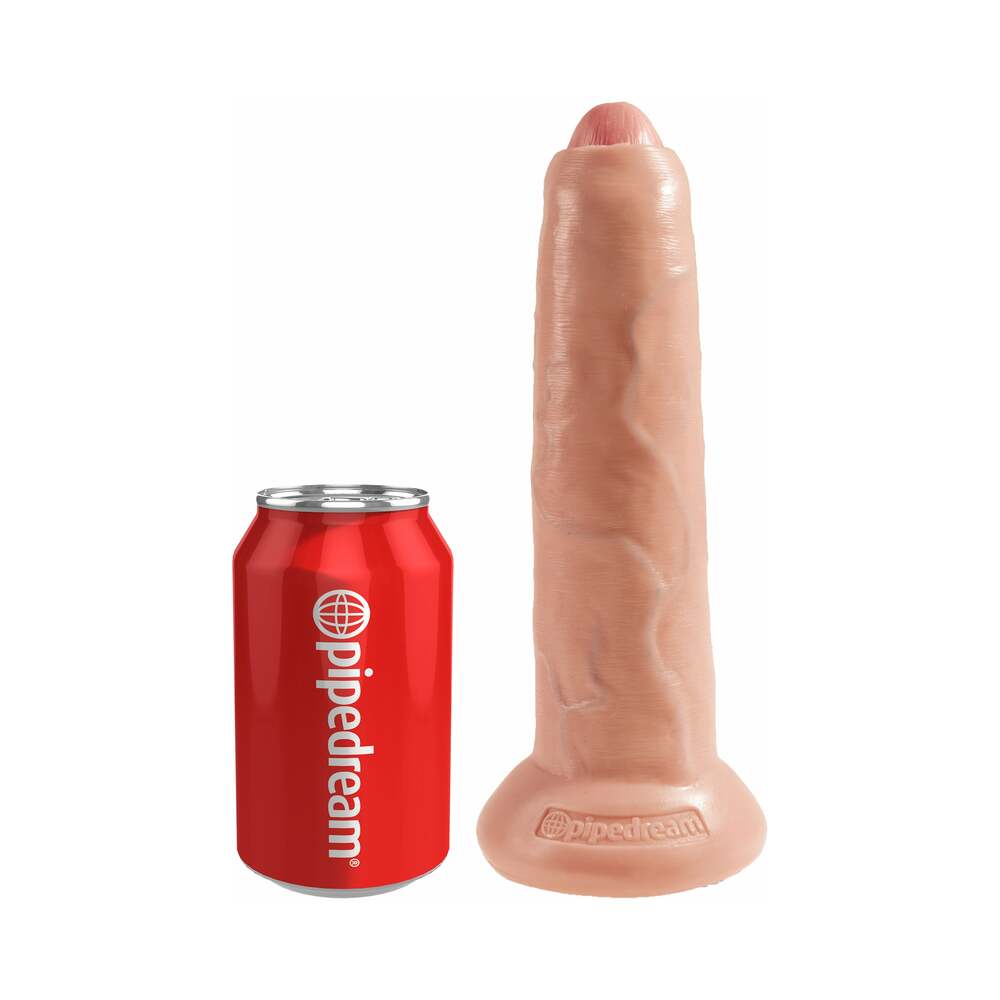 King Cock 9 in. Uncut Cock Realistic Dildo With Moveable Foreskin & Suction Cup Beige - Fantasies Boutique
