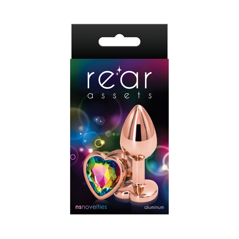Rear Assets Rose Gold Heart Plug Small Rainbow - Fantasies Boutique