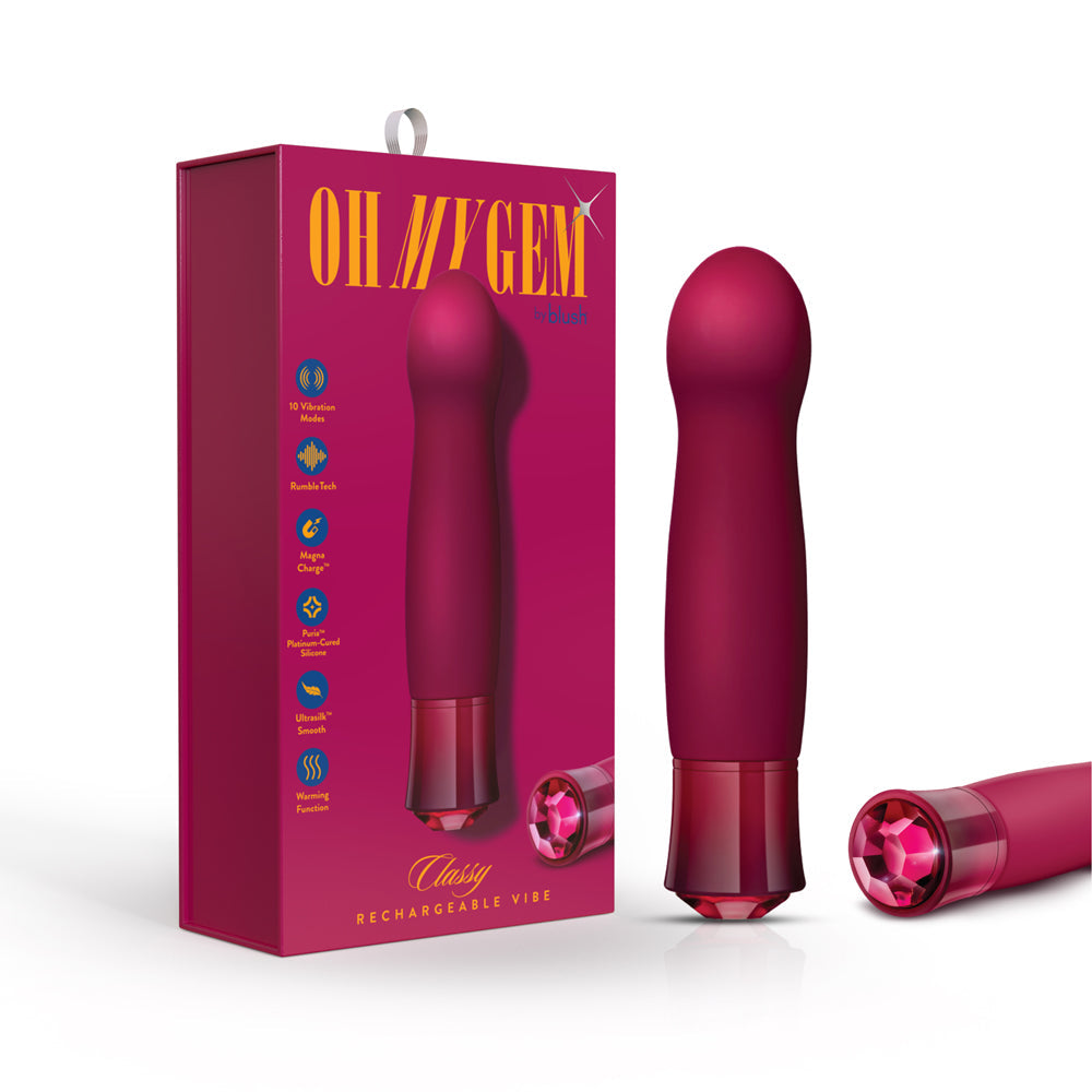 Oh My Gem Classy Rechargeable Warming Silicone G-Spot Vibrator Garnet - Fantasies Boutique