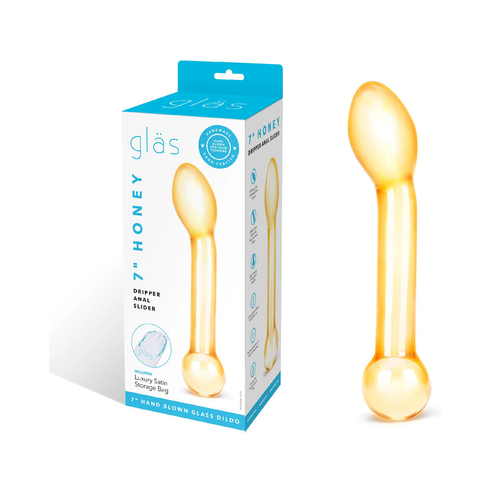 Glas 7 in. Honey Dripper Anal Slider Prostate Stimulating Glass Dildo - Fantasies Boutique