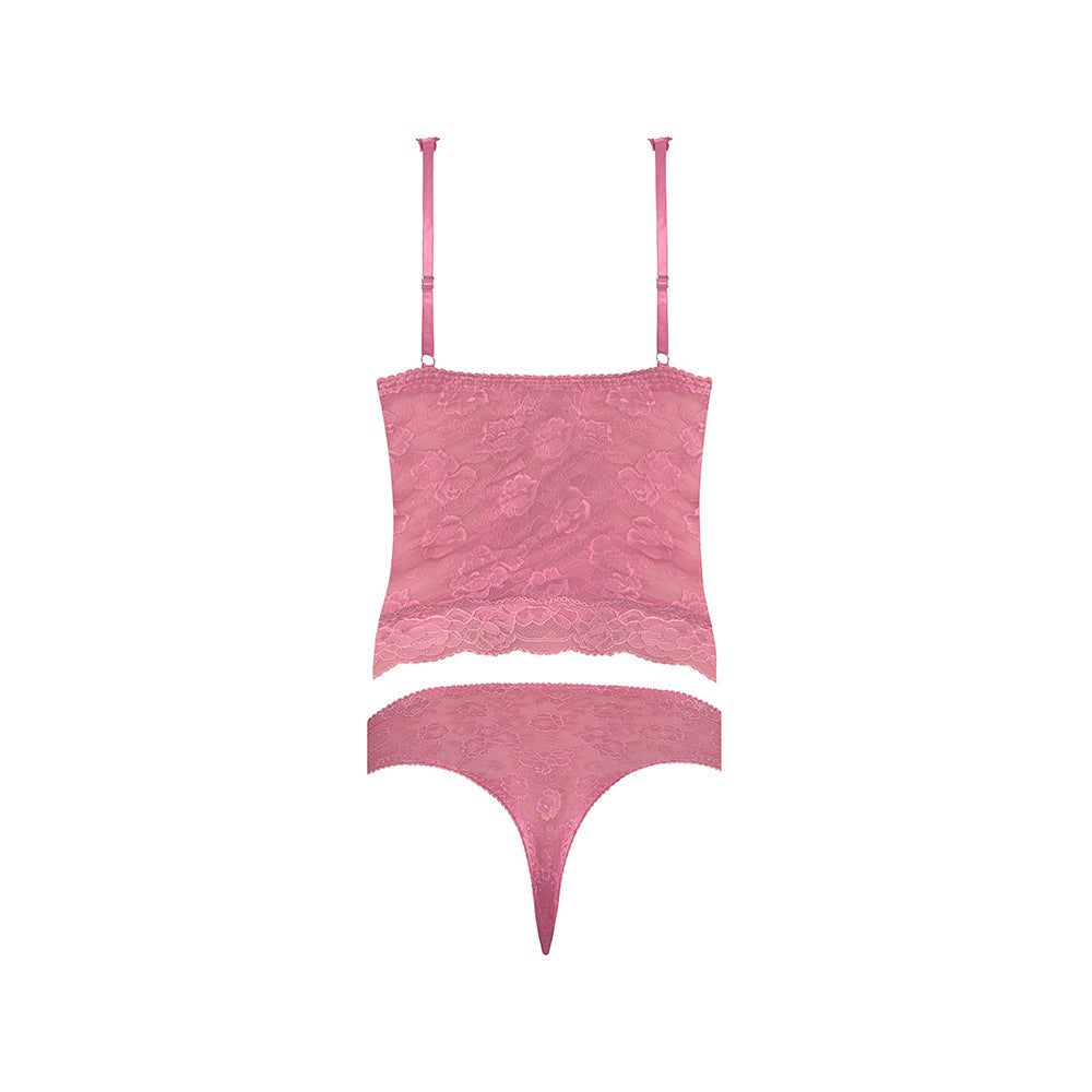 Magic Silk Wisteria Mist Bustier Cami & Thong Set Pink L/XL