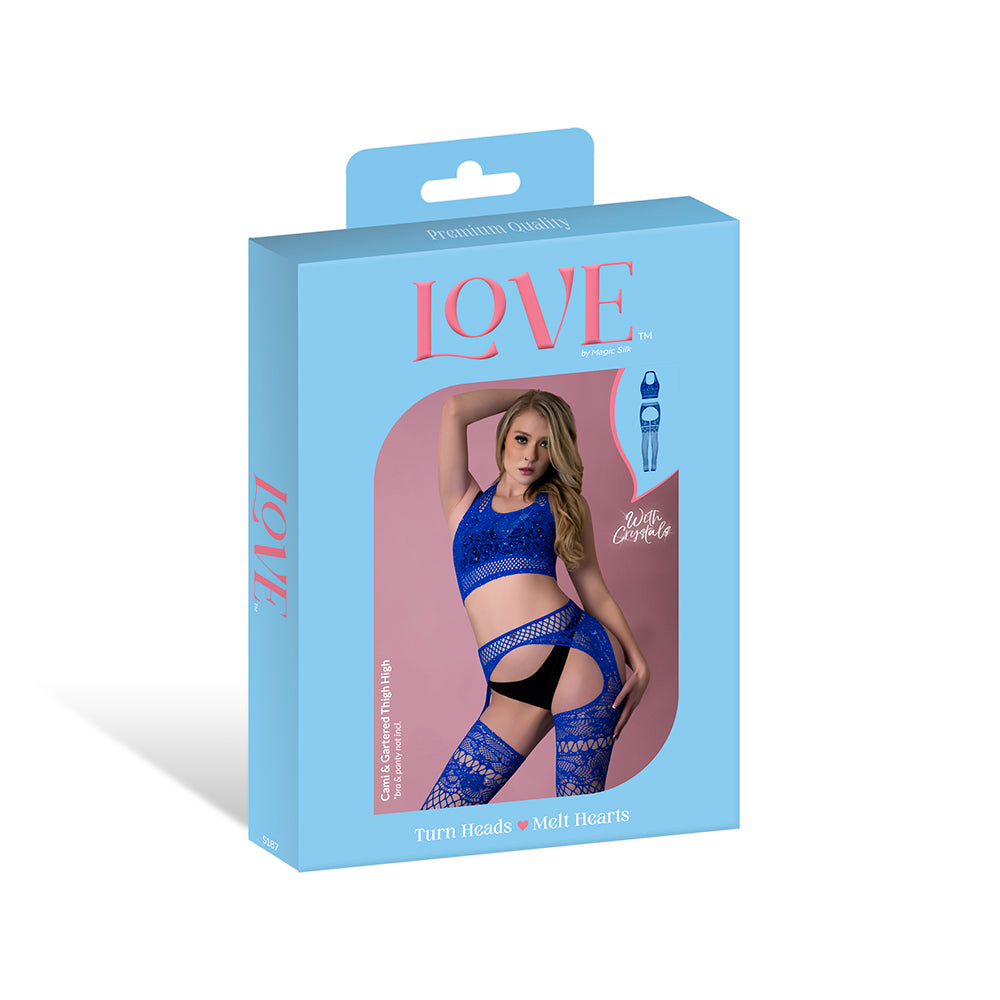Magic Silk Seamless Cami & Gartered Thigh High Blue O/S