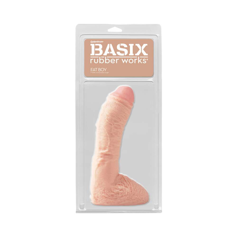 Basix Rubber Works Fat Boy 10 in. Dildo With Balls Beige - Fantasies Boutique