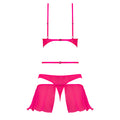 Magic Silk Pink Kink Bralette, High Leg Panty & Garter Skirt Set Pink Glow L/XL