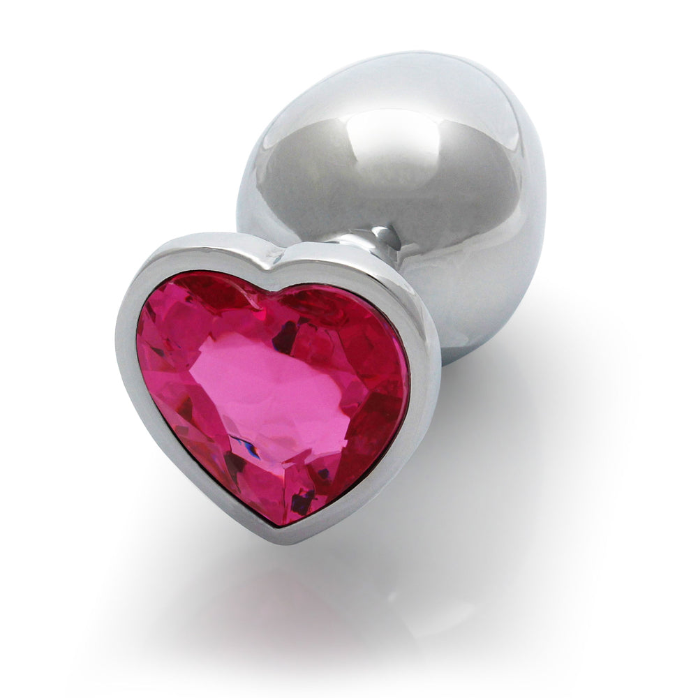 Shots Ouch! Heart Gem Butt Plug Medium Silver/Rubellite Pink - Fantasies Boutique